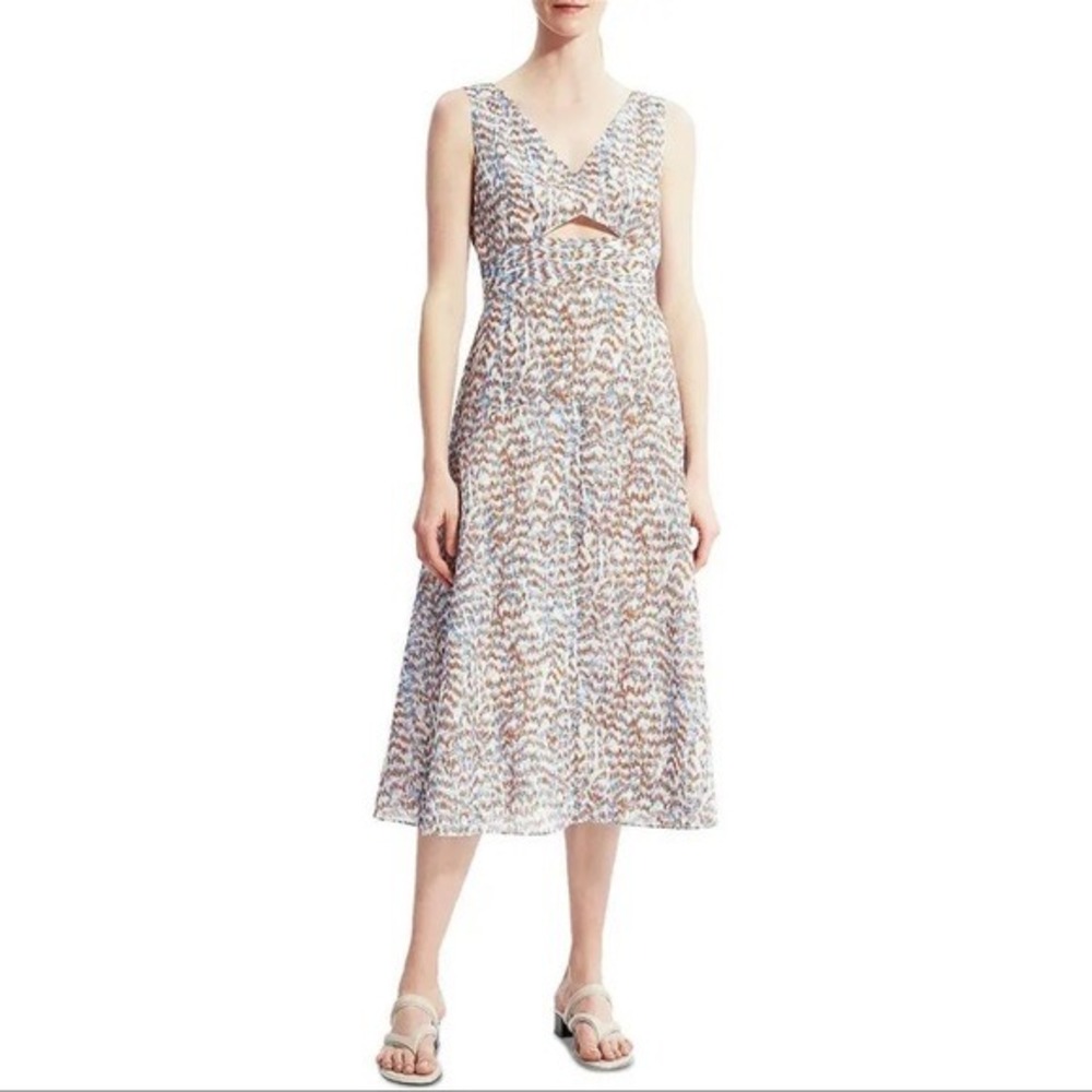 Theory Desert Lawn Cutout Sleeveless Midi Dress Blue Multi Print Size 0